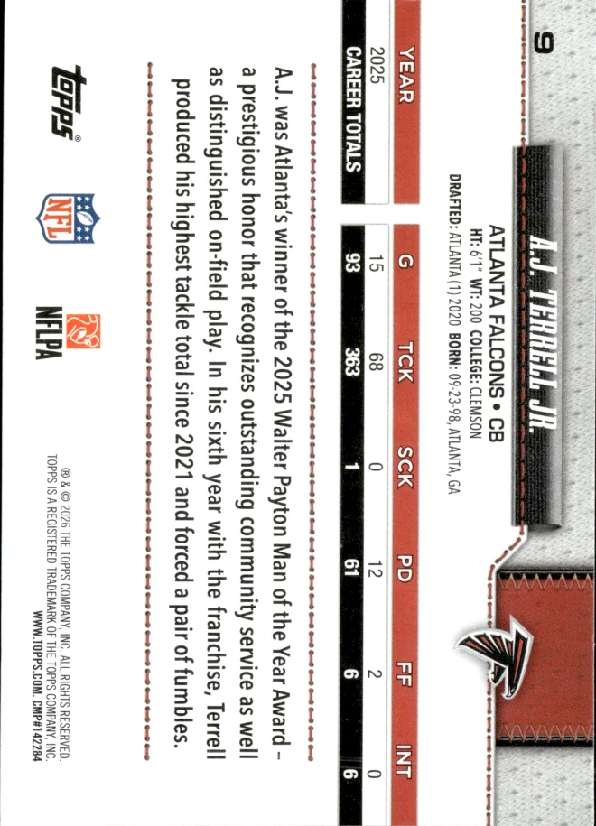A.J. Terrell Jr. card back