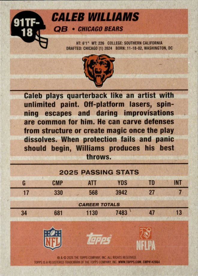 Caleb Williams card back