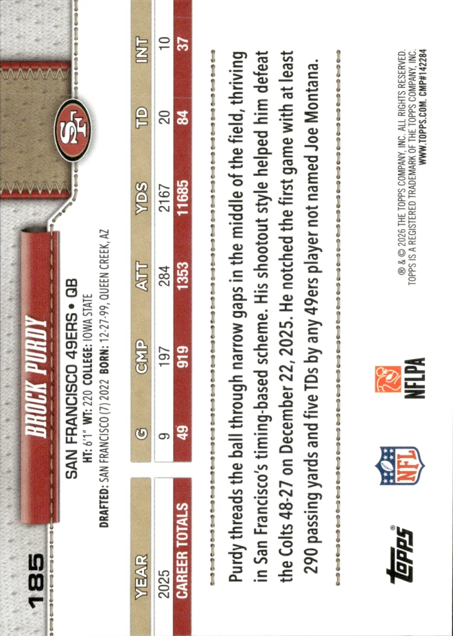 Brock Purdy card back