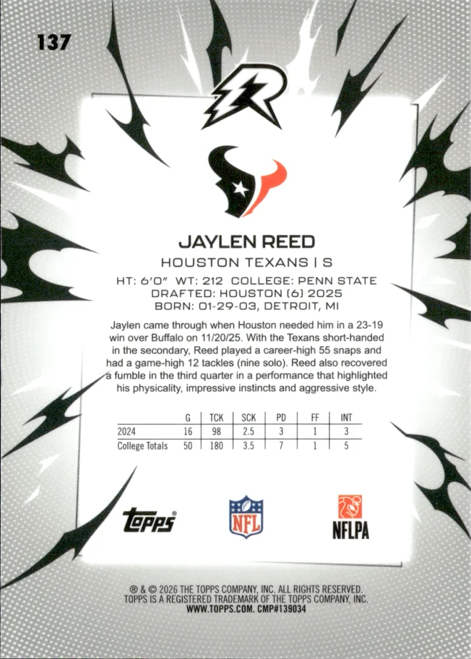 Jaylen Reed card back