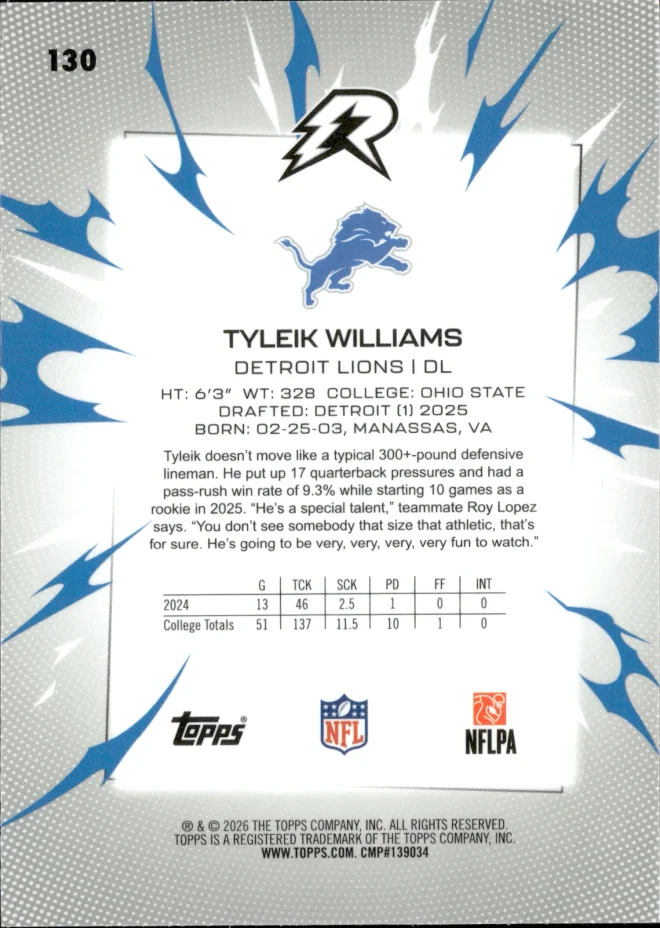 Tyleik Williams card back