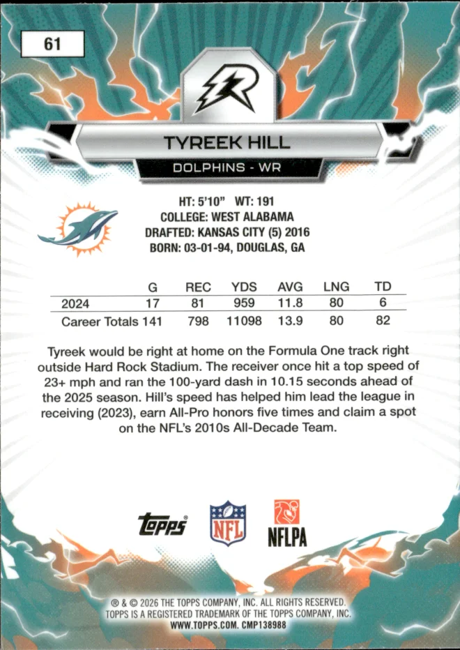 Tyreek Hill card back