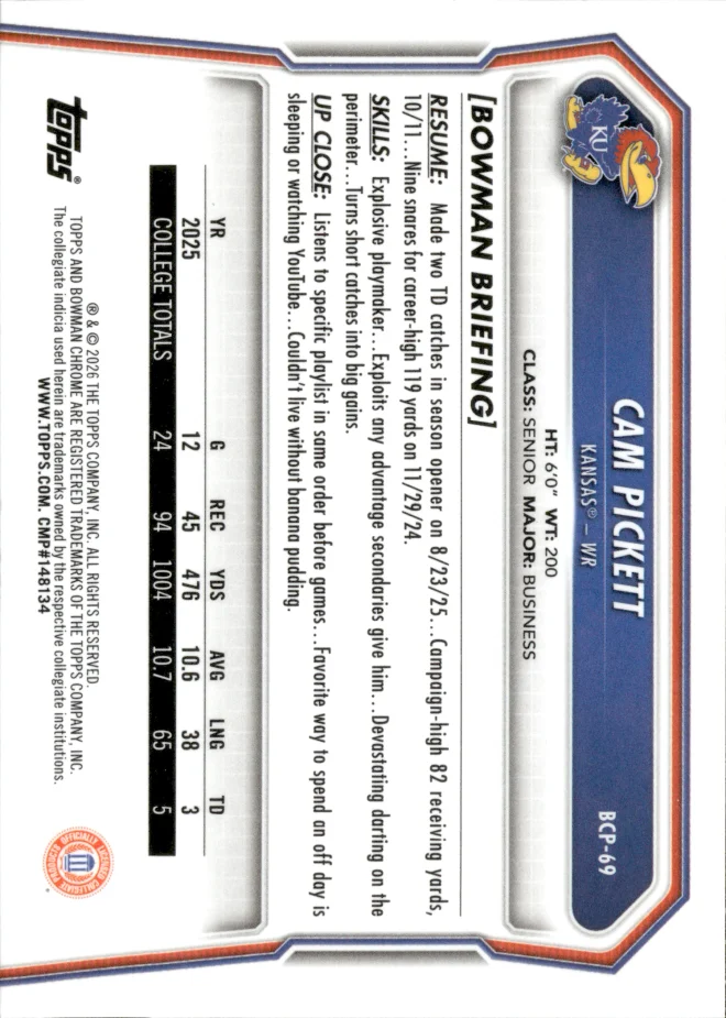 Cam Pickett card back