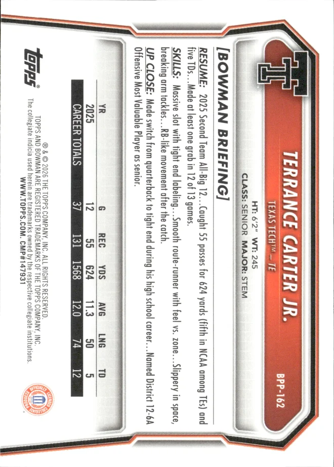 Terrance Carter Jr. card back