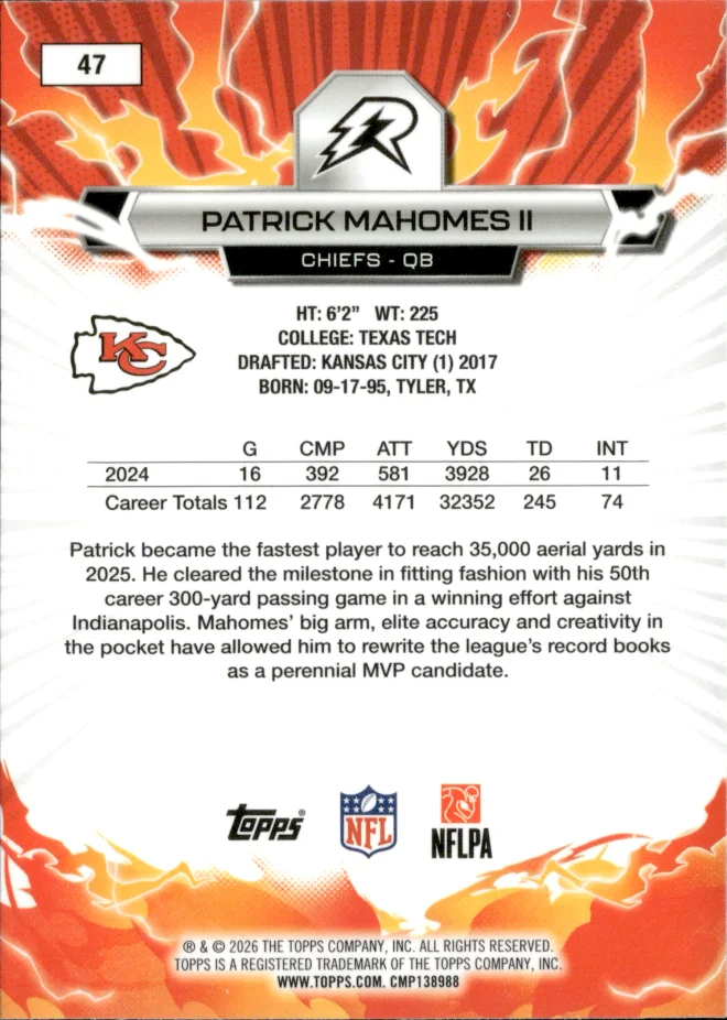 Patrick Mahomes II card back