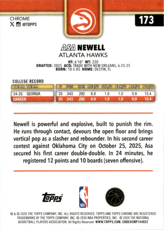 Asa Newell card back