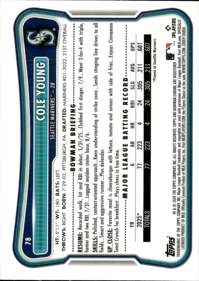 Cole Young card back