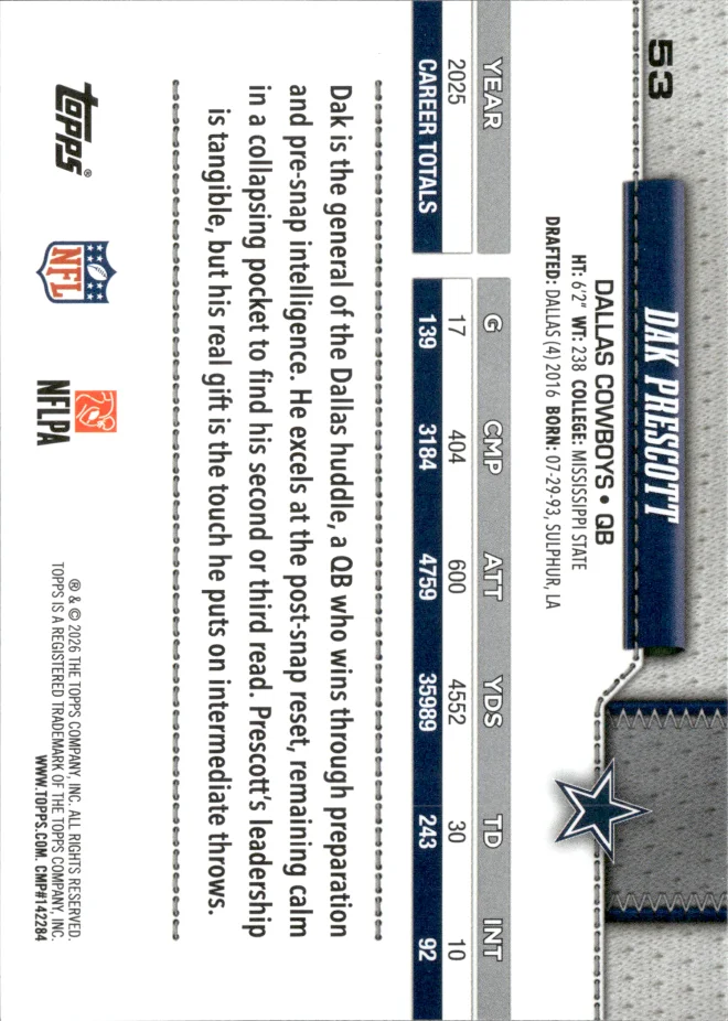 Dak Prescott card back