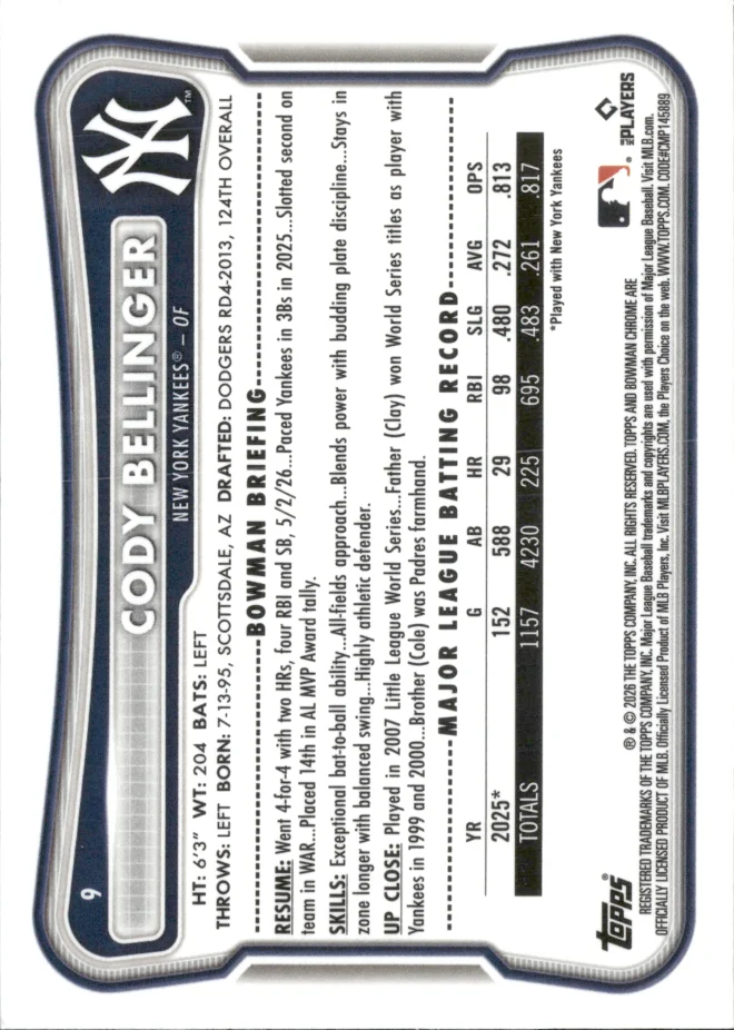 Cody Bellinger card back