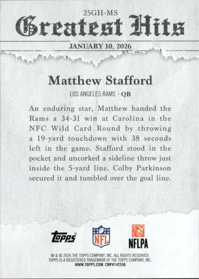 Matthew Stafford card back