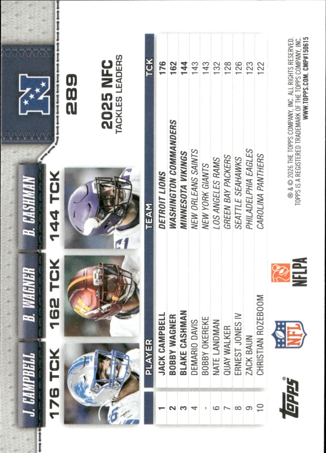 Jack Campbell / Bobby Wagner / Blake Cashman card back