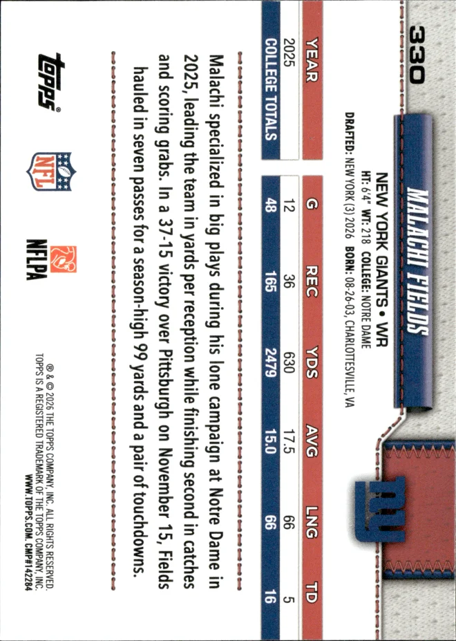 Malachi Fields card back