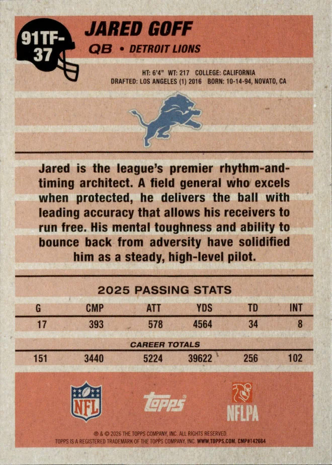 Jared Goff card back