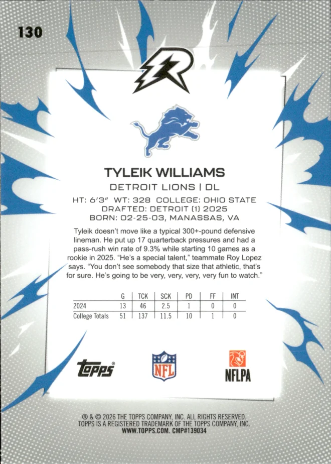 Tyleik Williams card back