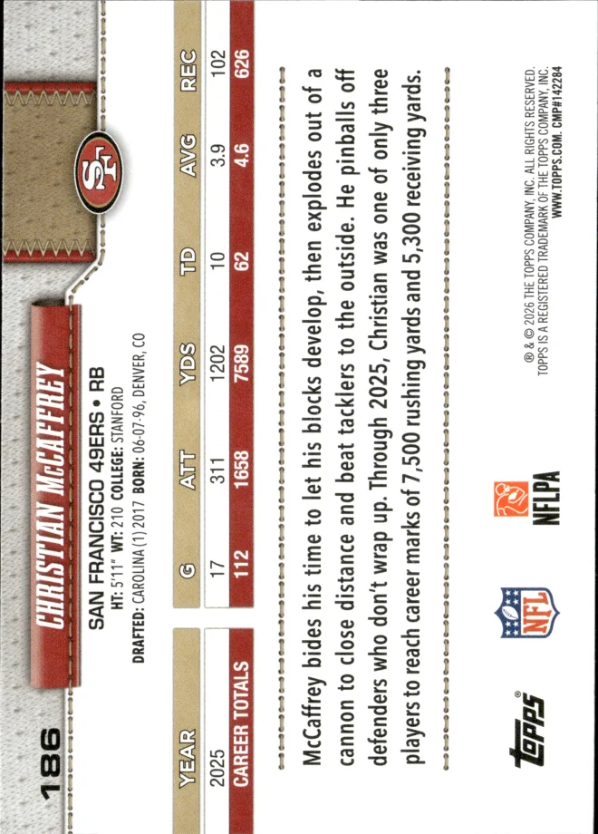 Christian McCaffrey card back