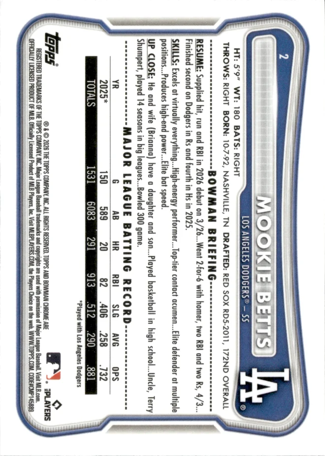 Mookie Betts card back