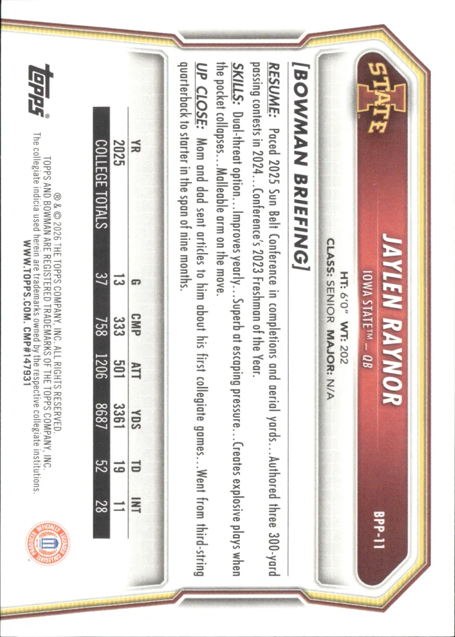 Jaylen Raynor card back