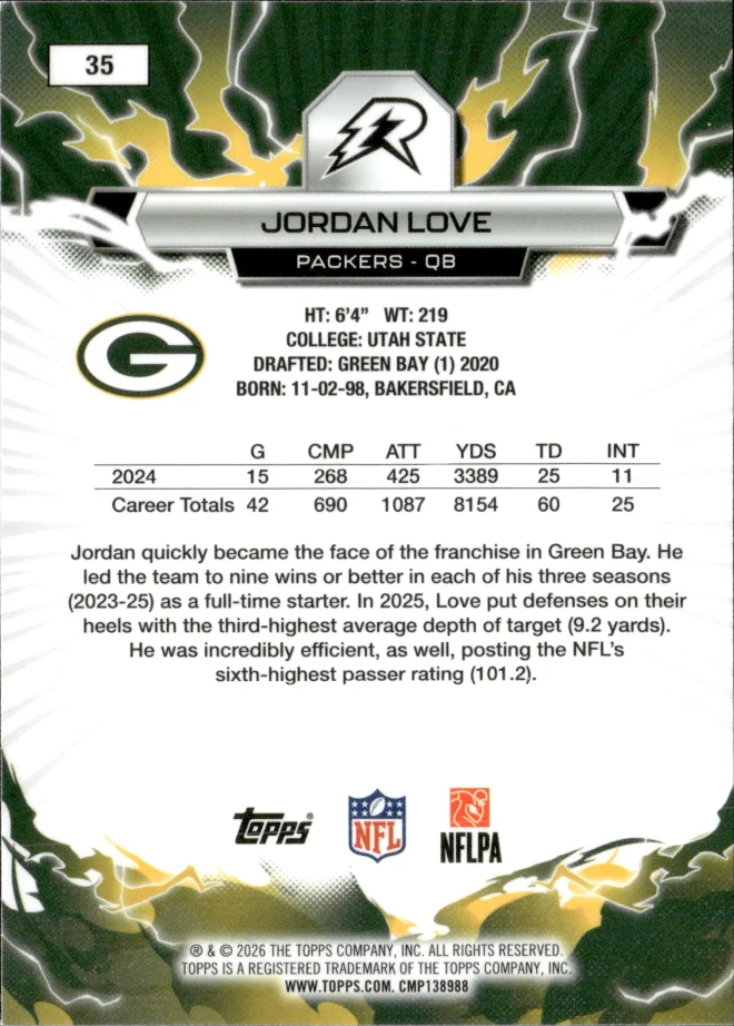 Jordan Love card back