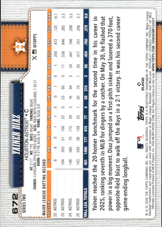 Yainer Diaz card back