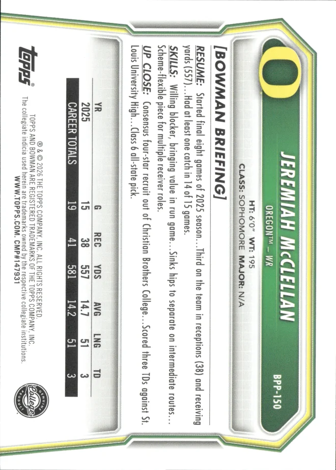 Jeremiah McClellan card back