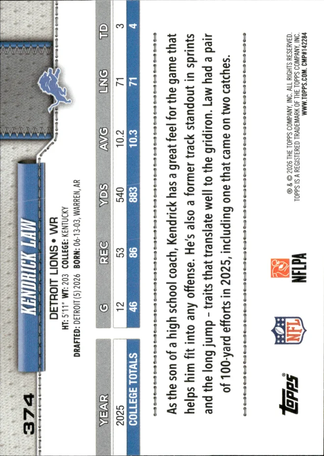 Kendrick Law card back