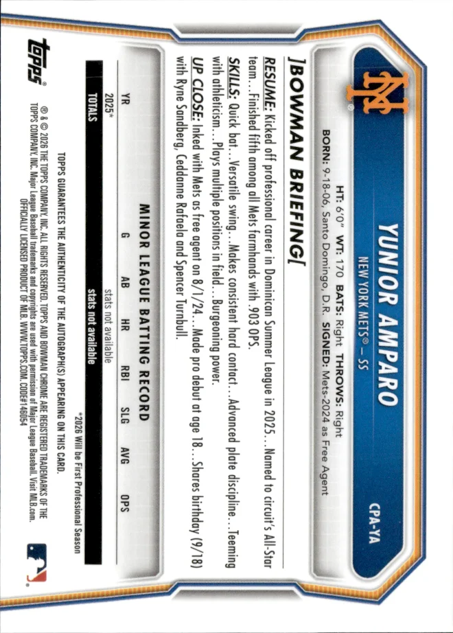 Yunior Amparo card back