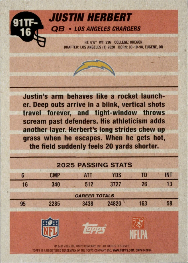 Justin Herbert card back