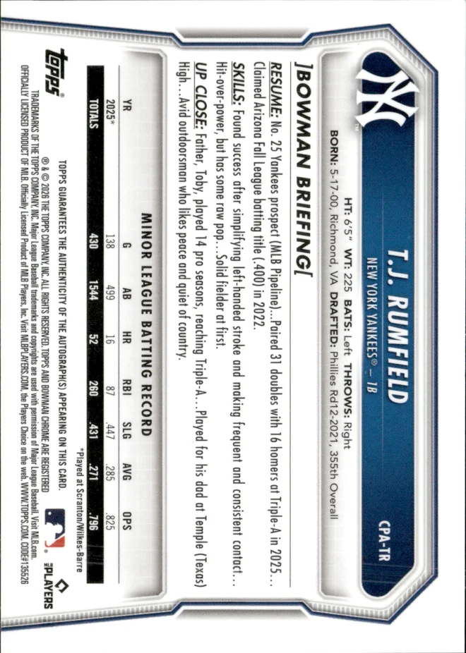 T.J. Rumfield card back