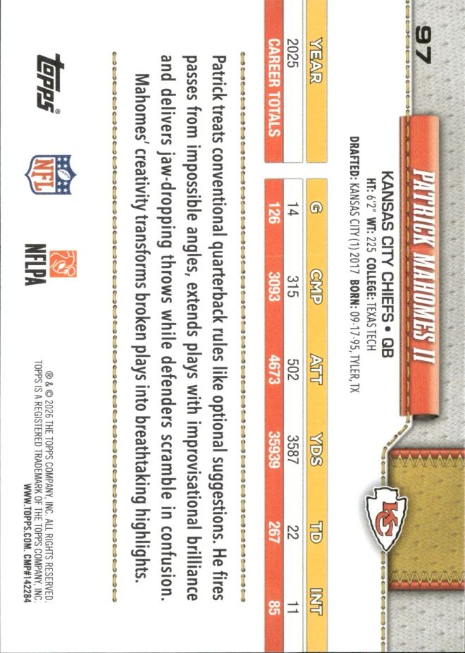 Patrick Mahomes II card back