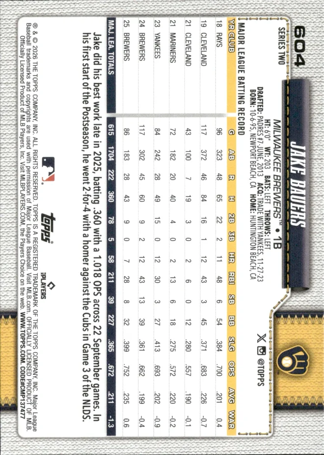 Jake Bauers card back
