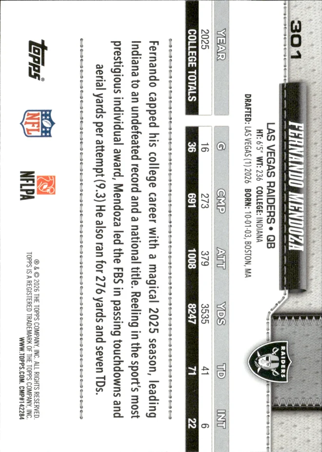 Fernando Mendoza card back