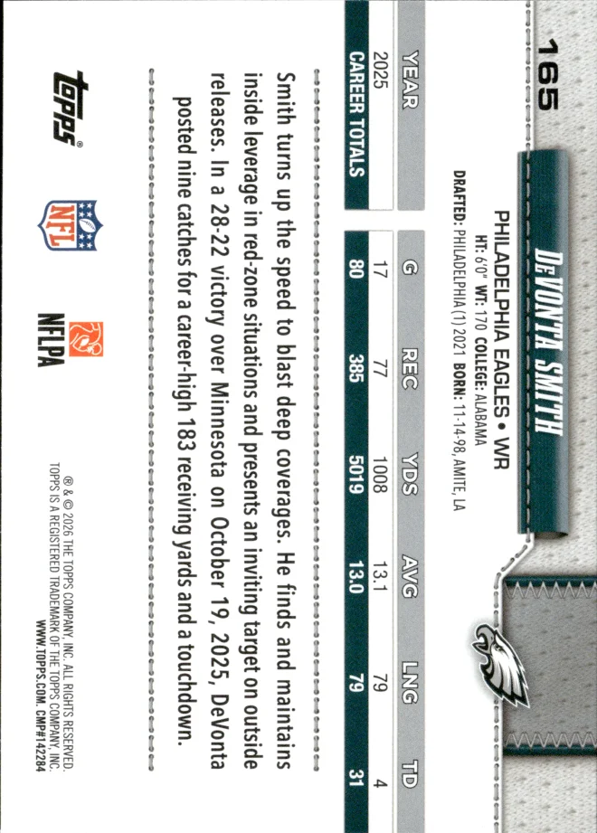 DeVonta Smith card back