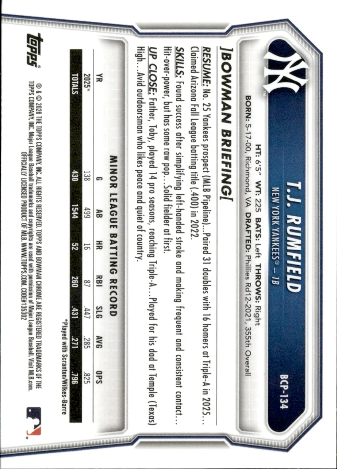 T.J. Rumfield card back
