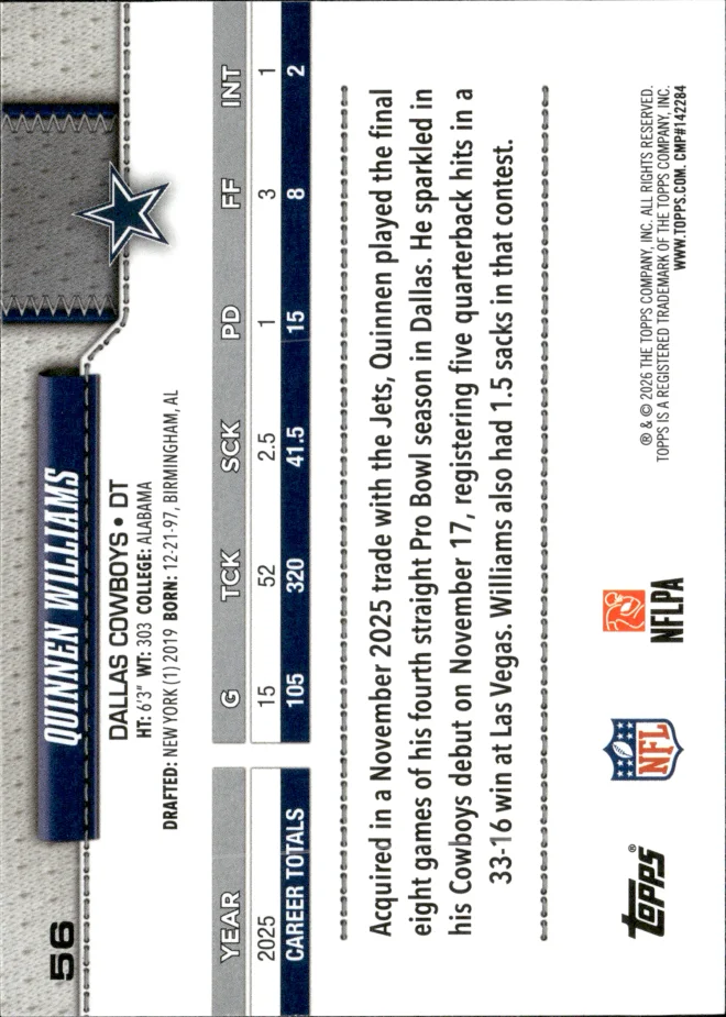 Quinnen Williams card back