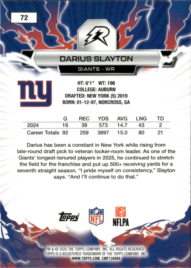 Darius Slayton card back