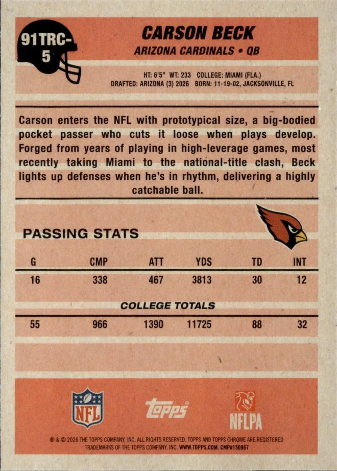 Carson Beck card back