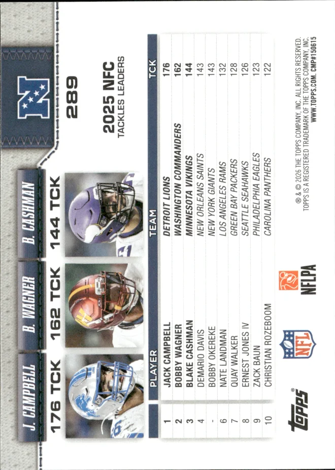 Jack Campbell / Bobby Wagner / Blake Cashman card back