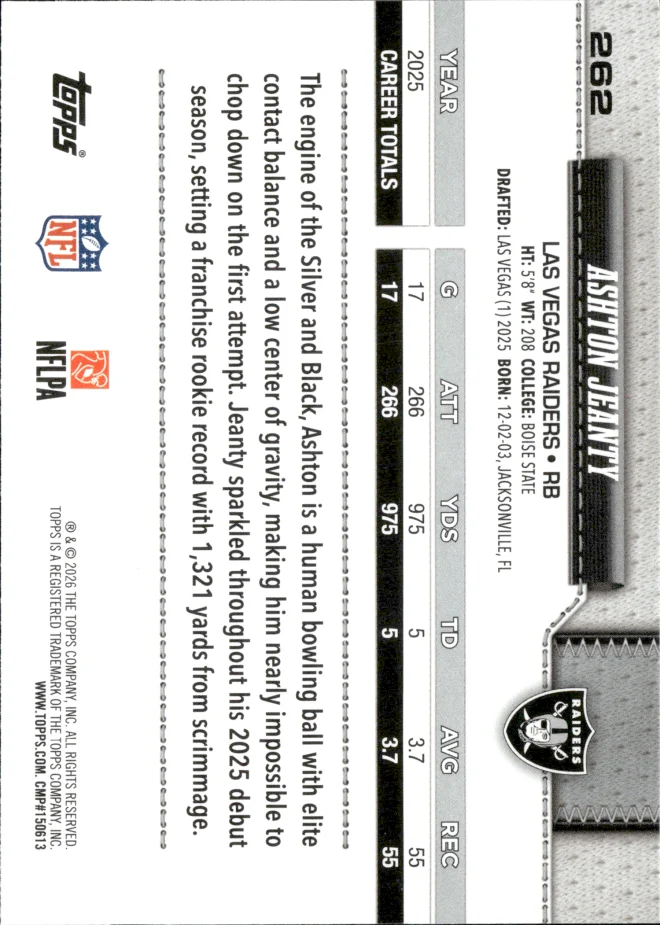 Ashton Jeanty card back