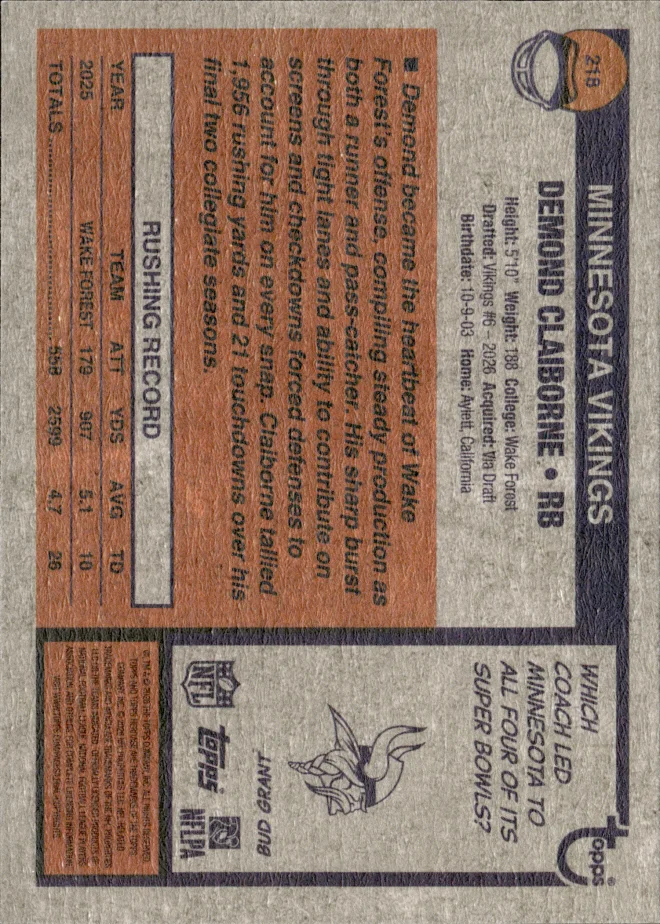 Demond Claiborne card back