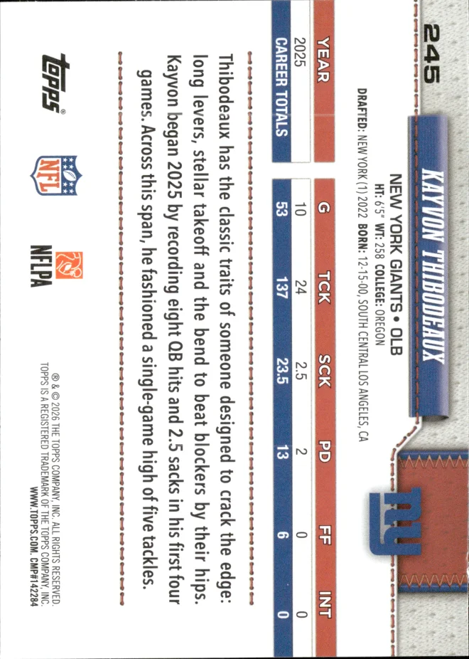 Kayvon Thibodeaux card back