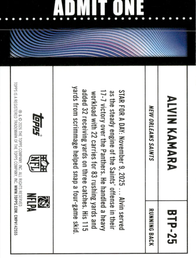 Alvin Kamara card back