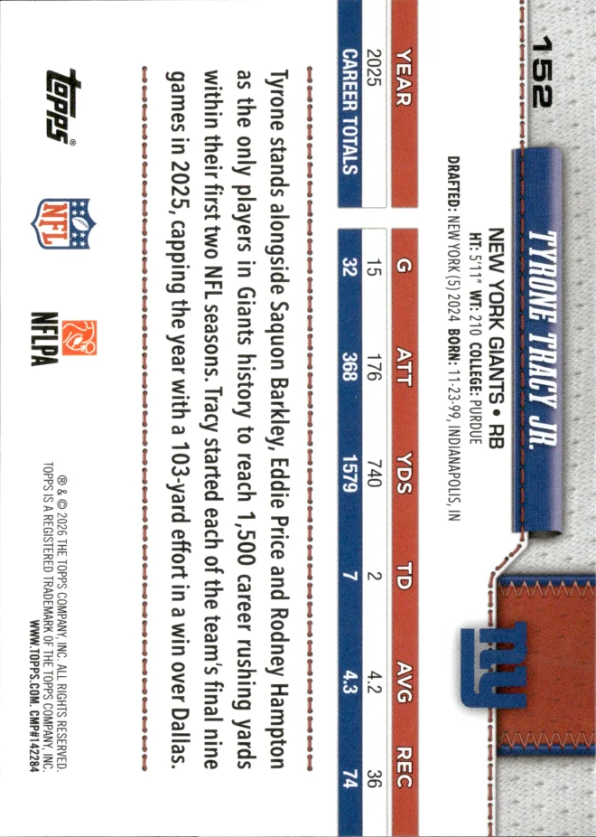 Tyrone Tracy Jr. card back