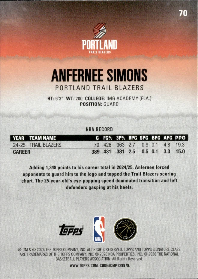 Anfernee Simons card back