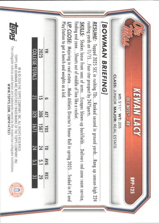 Kewan Lacy card back