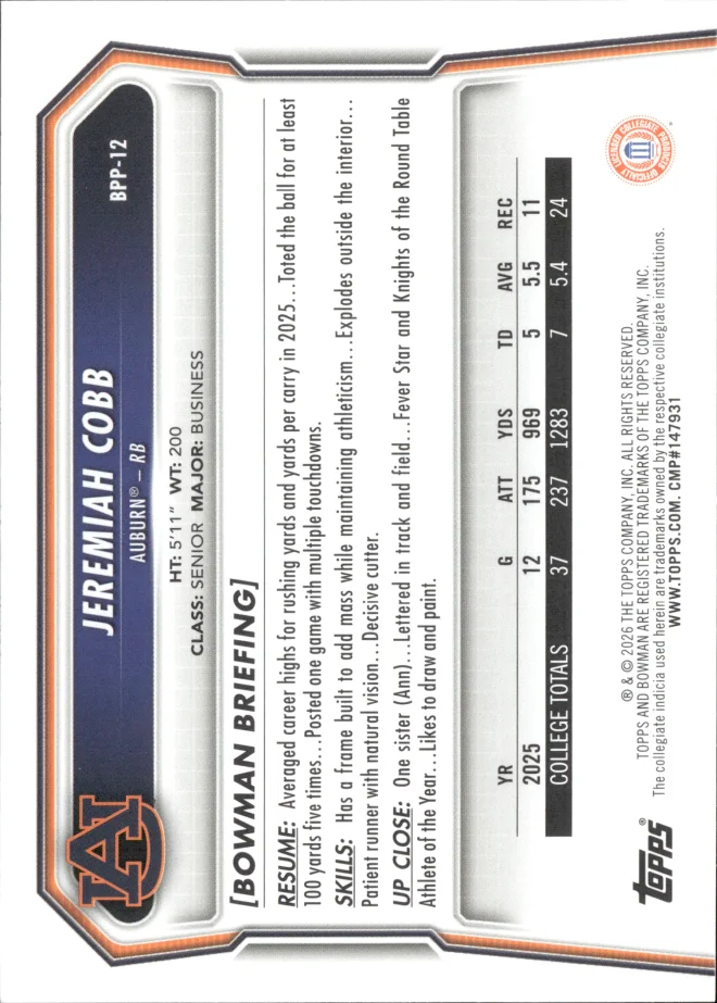 Jeremiah Cobb card back