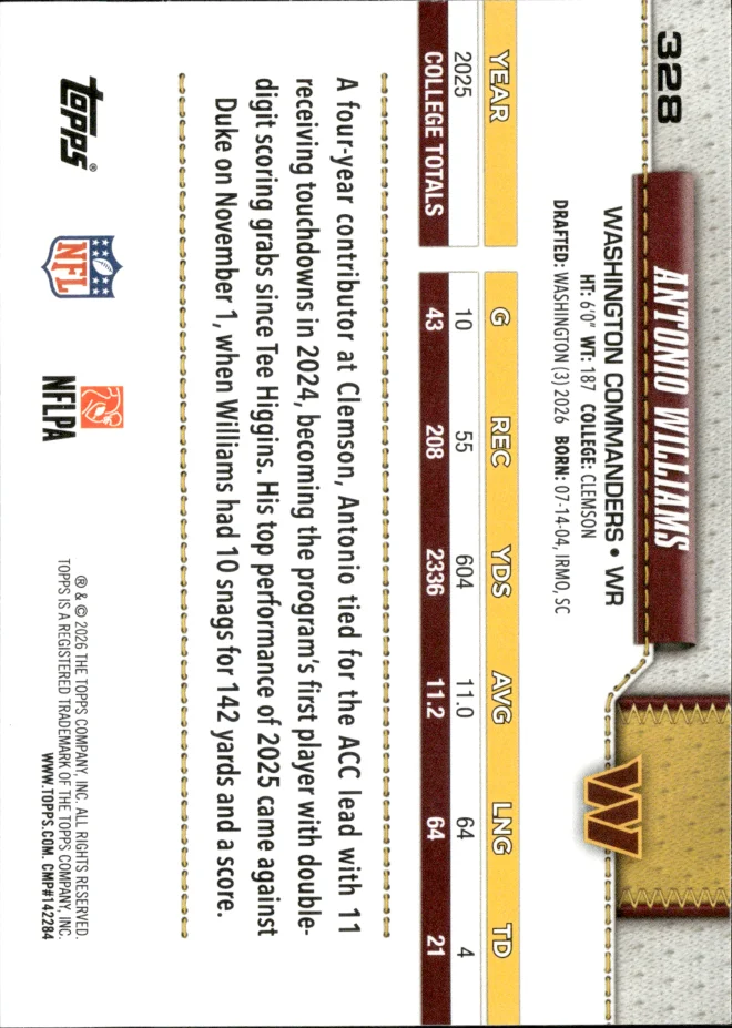 Antonio Williams card back