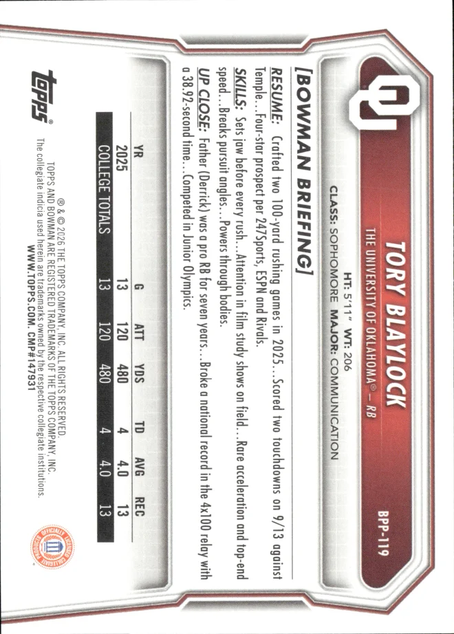 Tory Blaylock card back