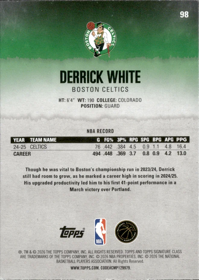 Derrick White card back