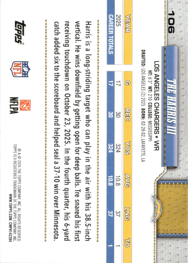 Tre Harris III card back