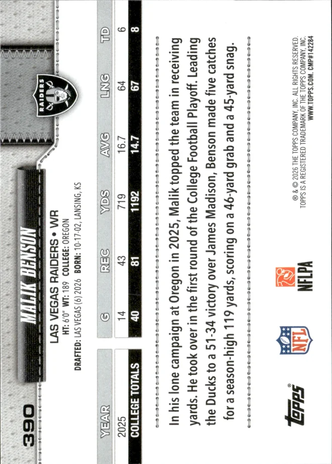 Malik Benson card back
